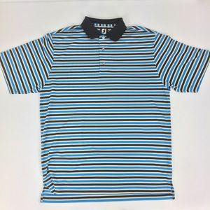 FootJoy FJ Golf Polo Shirt Blue White Tan Striped